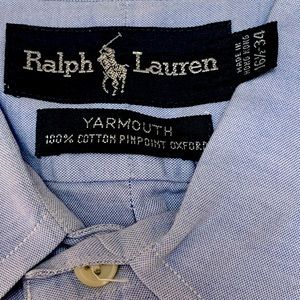 Ralph Lauren 16 1/2 x 34 Light Blue Long sleeve. Folded laundered